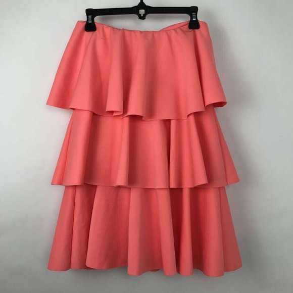 ASOS Tiered Ruffle Coral Strapless Dress Sz 6 - Picture 2 of 7